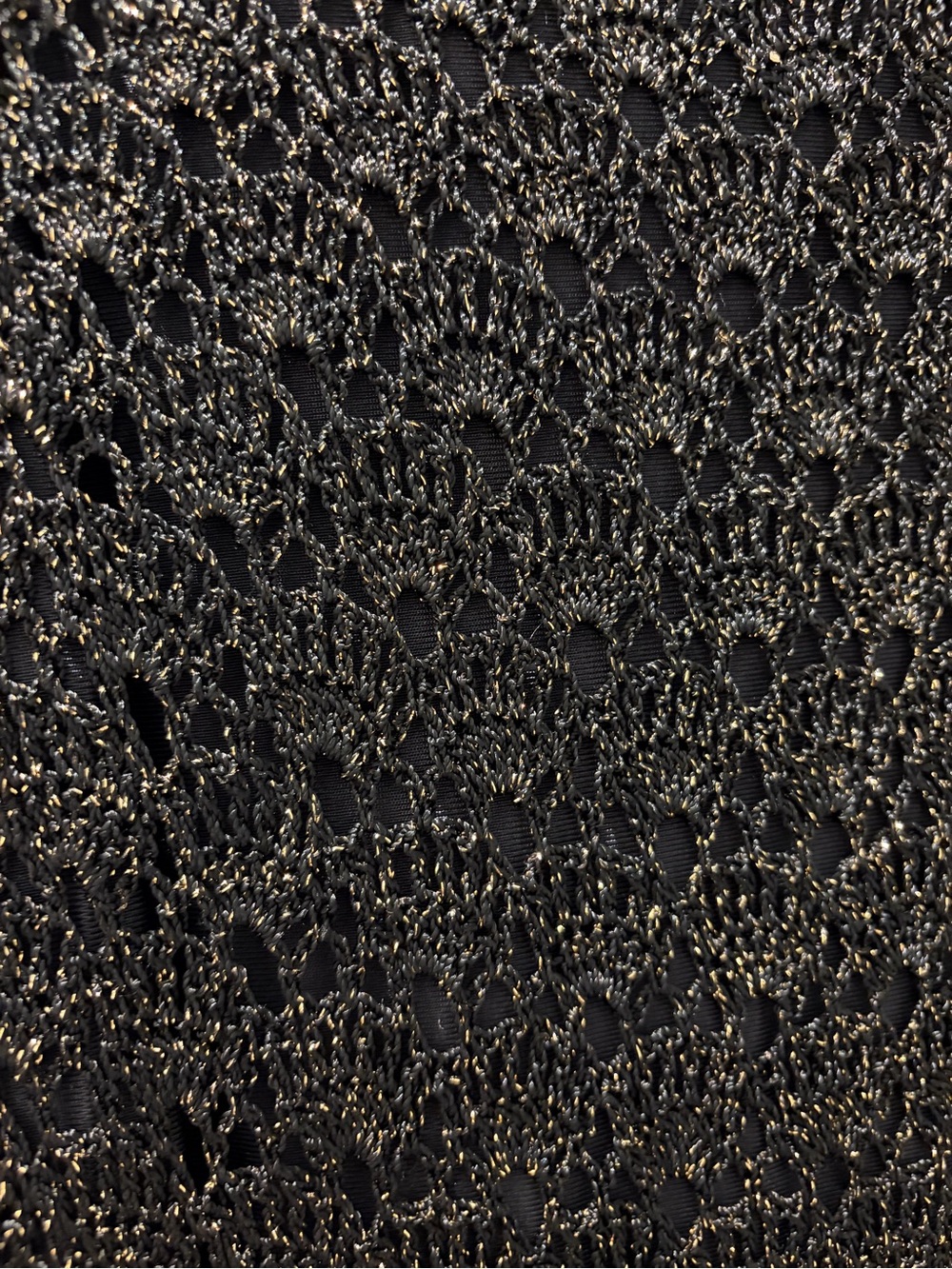 Vintage Simon Chang Black & Gold Metallic Crochet Knit Maxi Dress | Size L - Picture 4 of 7